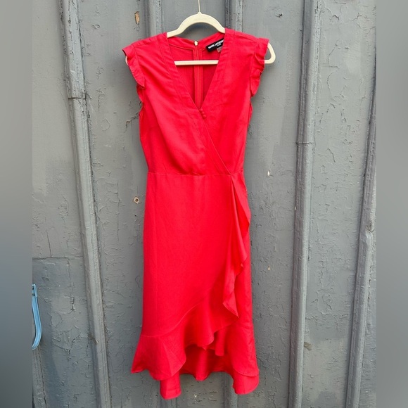 Karl Lagerfeld Linen Blend Faux Wrap Dress, size 4 - Picture 4 of 11